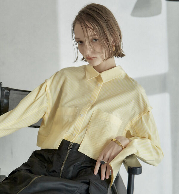 Soffitto「T/Cストライプ3WAYブラウス」|シャツ・ブラウス|イエロー