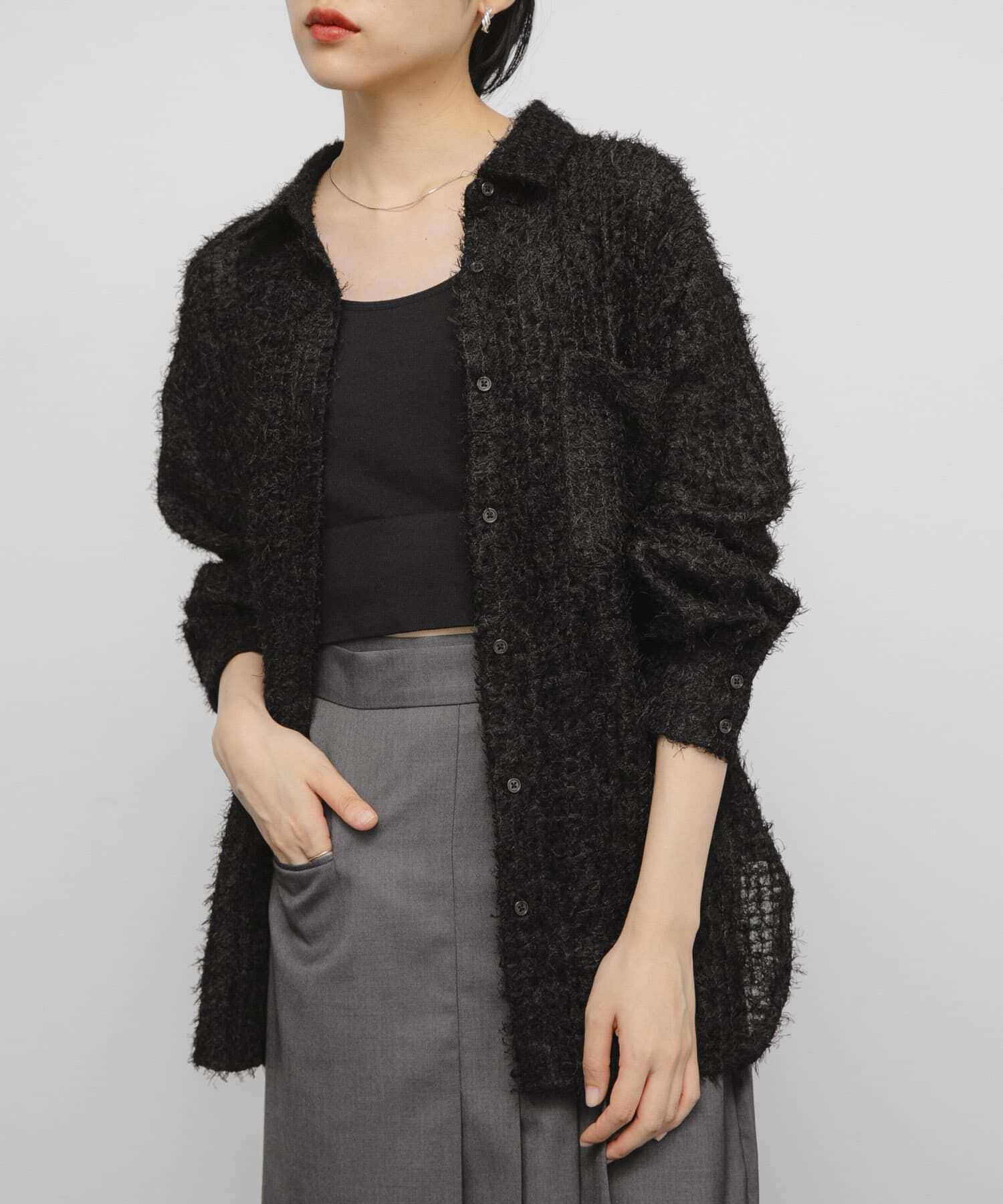  「フェザーロングシャツ」|シャツ・ブラウス|ブラック