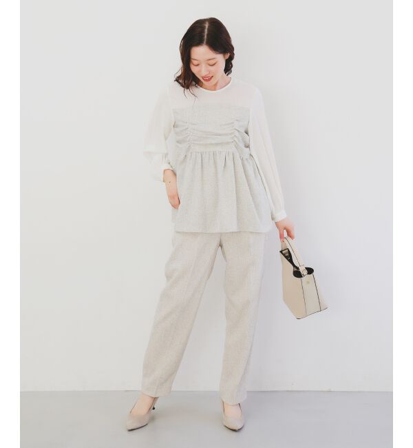 le.coeur blanc「ツィードドッキングノーカラーブラウス」|シャツ・ブラウス|