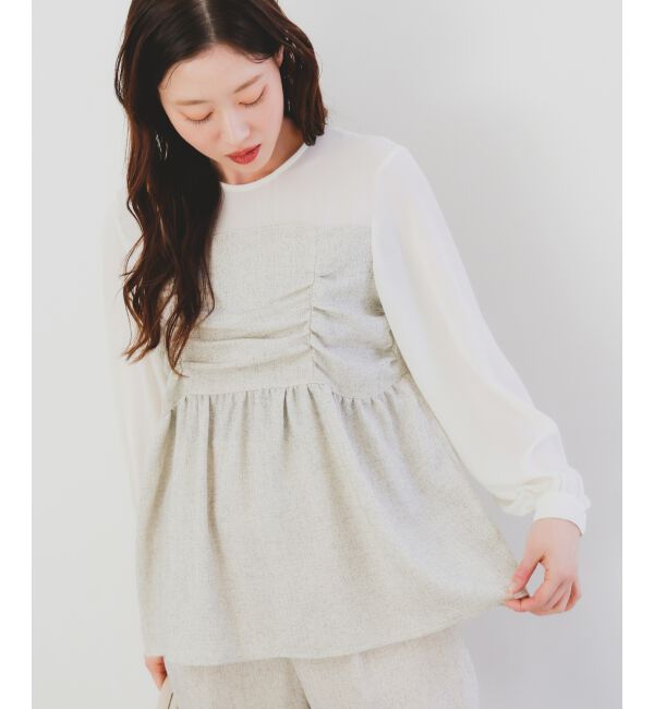 le.coeur blanc「ツィードドッキングノーカラーブラウス」|シャツ・ブラウス|