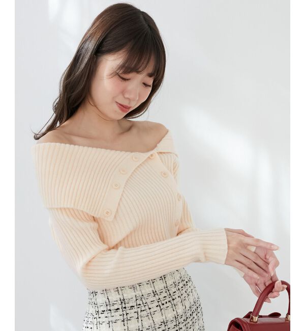MAJESTICLEGON「ビッグカラーボタンオフショルニット」|ニット・セーター|