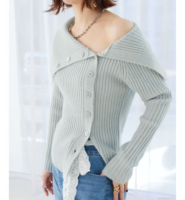 MAJESTICLEGON「ビッグカラーボタンオフショルニット」|ニット・セーター|