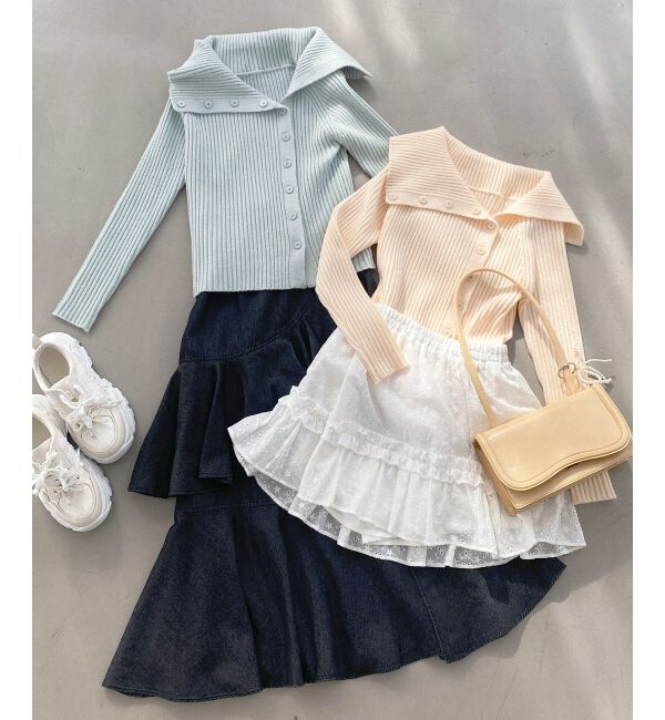 MAJESTICLEGON「ビッグカラーボタンオフショルニット」|ニット・セーター|