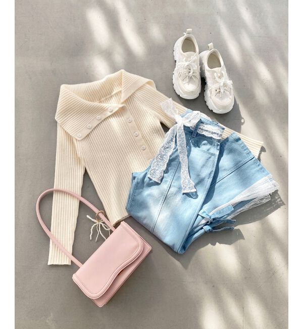 MAJESTICLEGON「ビッグカラーボタンオフショルニット」|ニット・セーター|