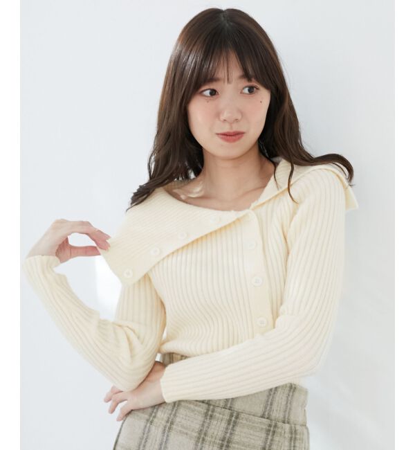 MAJESTICLEGON「ビッグカラーボタンオフショルニット」|ニット・セーター|