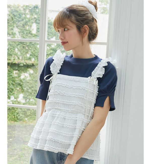  「タックスリーブトップス」|Tシャツ・カットソー|ネイビー