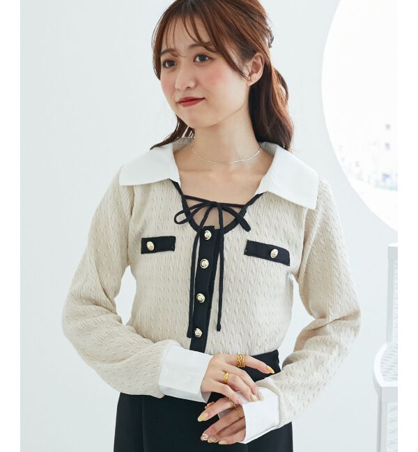  「デコルテオープンバイカラー襟ニット」|ニット・セーター|