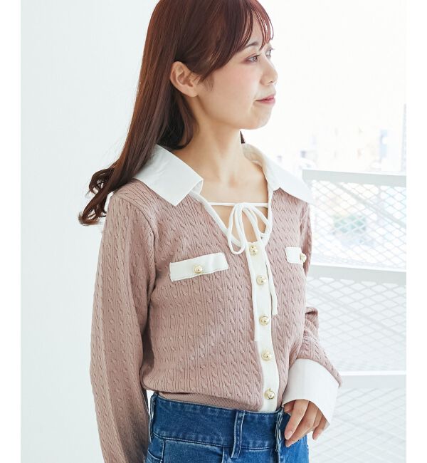  「デコルテオープンバイカラー襟ニット」|ニット・セーター|