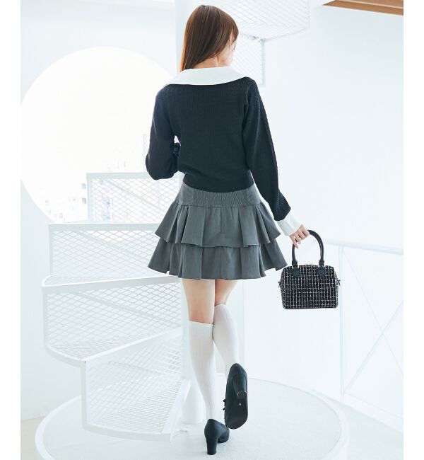  「デコルテオープンバイカラー襟ニット」|ニット・セーター|