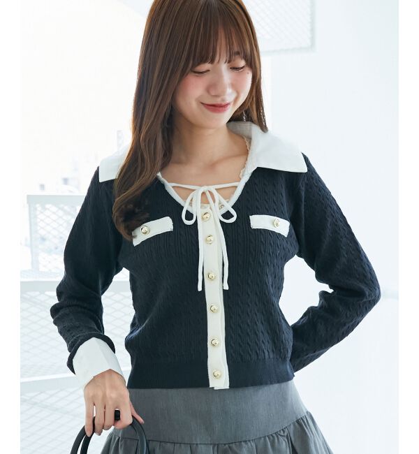  「デコルテオープンバイカラー襟ニット」|ニット・セーター|