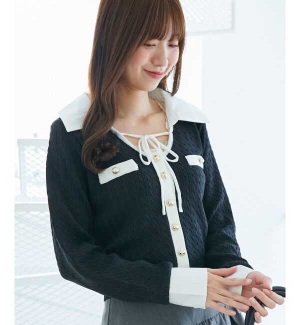  「デコルテオープンバイカラー襟ニット」|ニット・セーター|