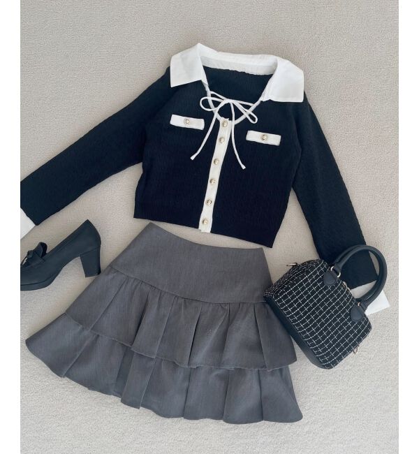  「デコルテオープンバイカラー襟ニット」|ニット・セーター|