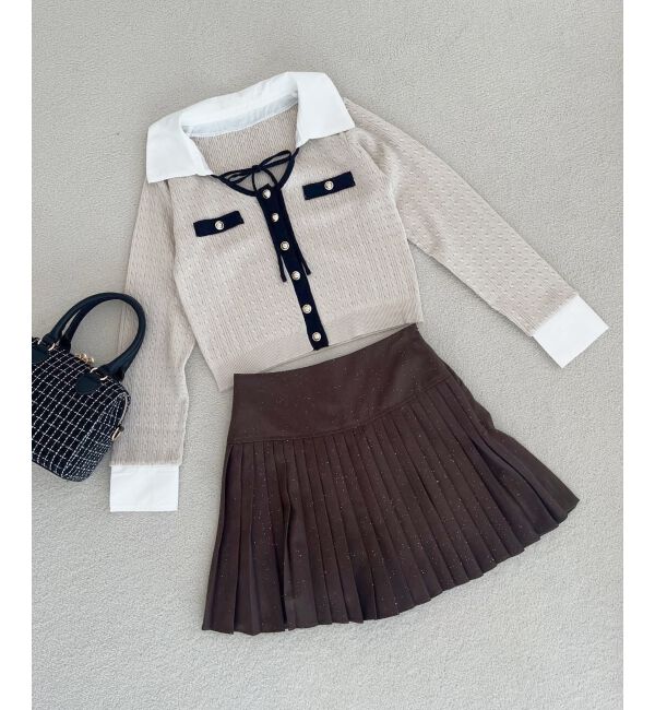  「デコルテオープンバイカラー襟ニット」|ニット・セーター|