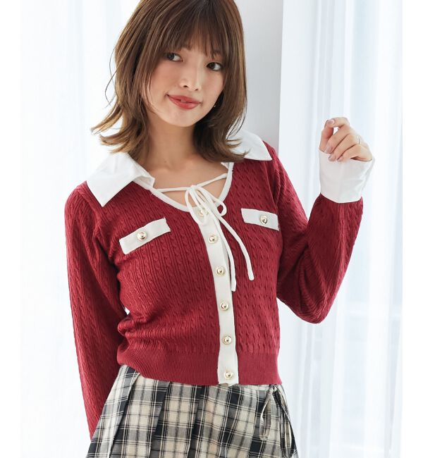  「デコルテオープンバイカラー襟ニット」|ニット・セーター|