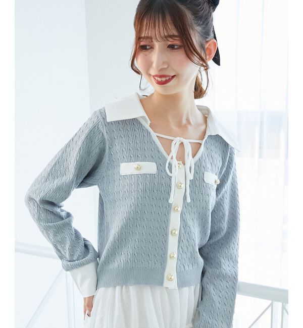  「デコルテオープンバイカラー襟ニット」|ニット・セーター|L／グレー