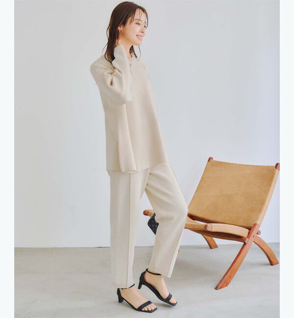 titivate「センターピンタックスリムニットパンツ」|スラックス|