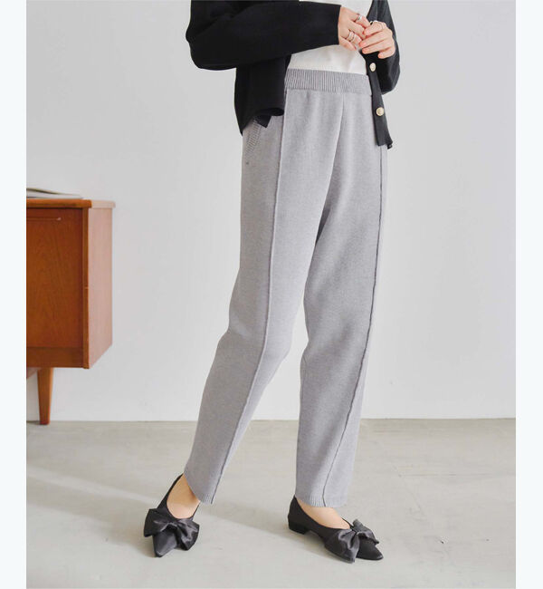 titivate「センターピンタックスリムニットパンツ」|スラックス|