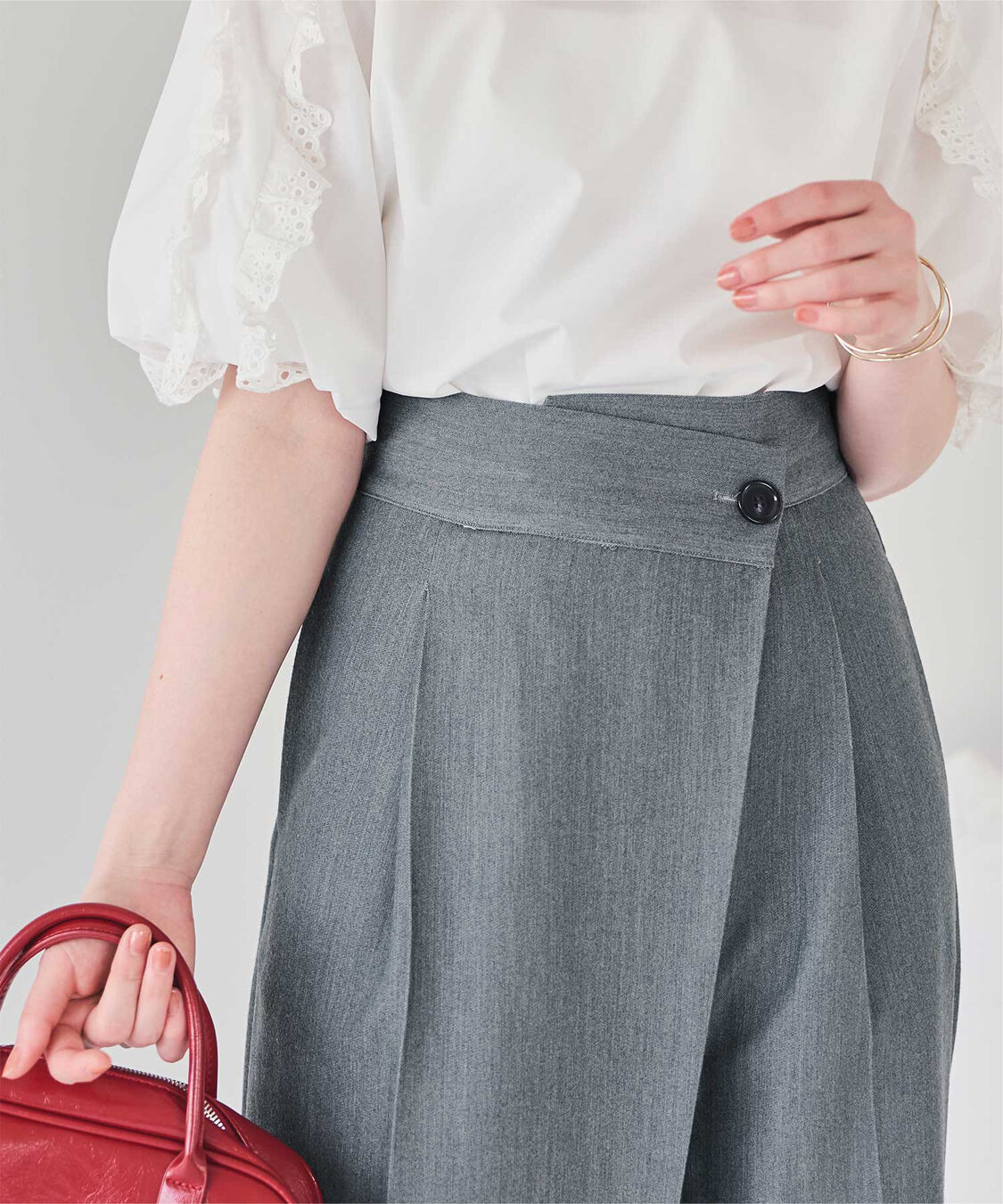 ur's「ラップ風デザインハイウエストパンツ」|スラックス|