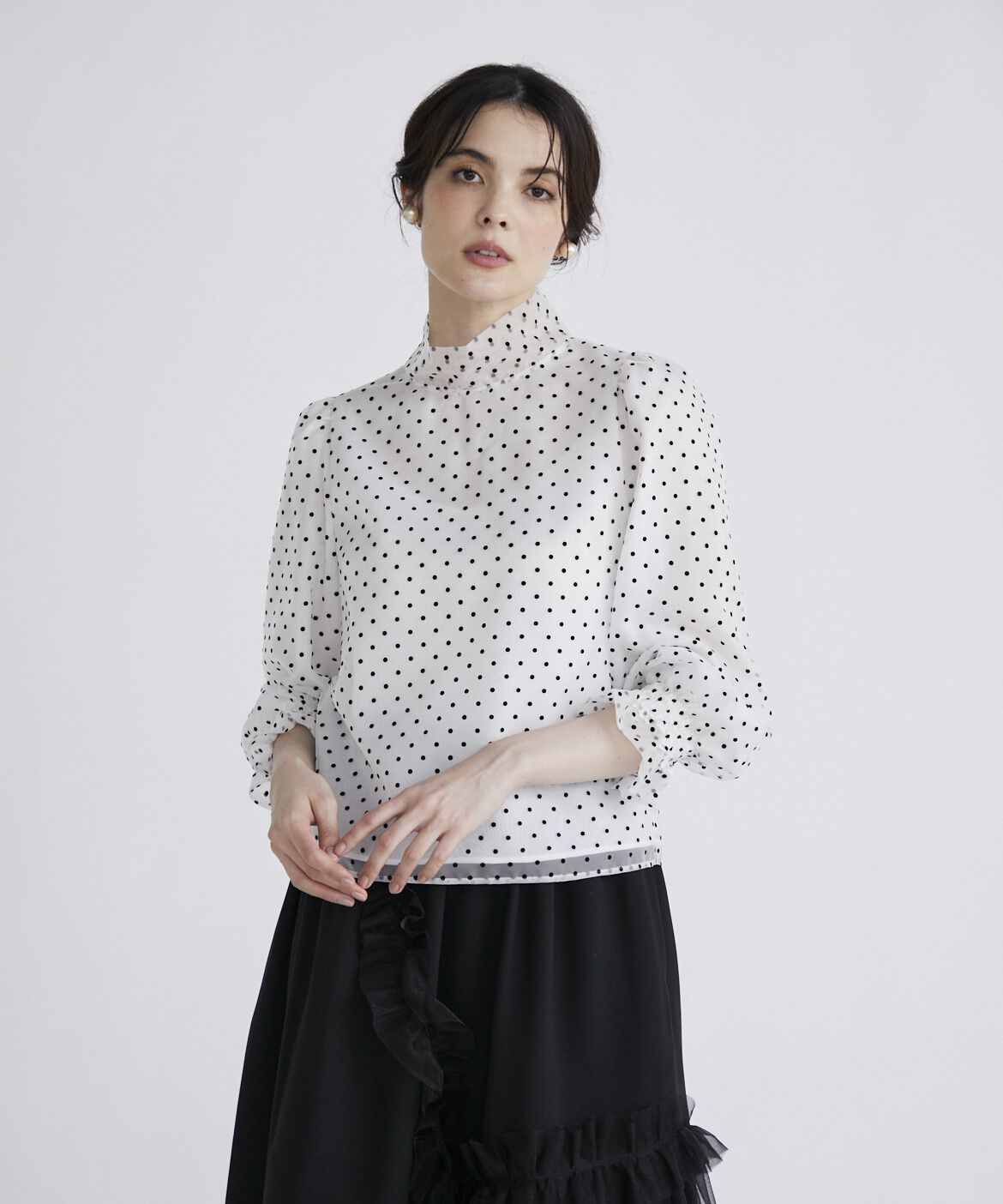 Maglie le cassetto「ドットフロッキーボウタイブラウス」|シャツ・ブラウス|