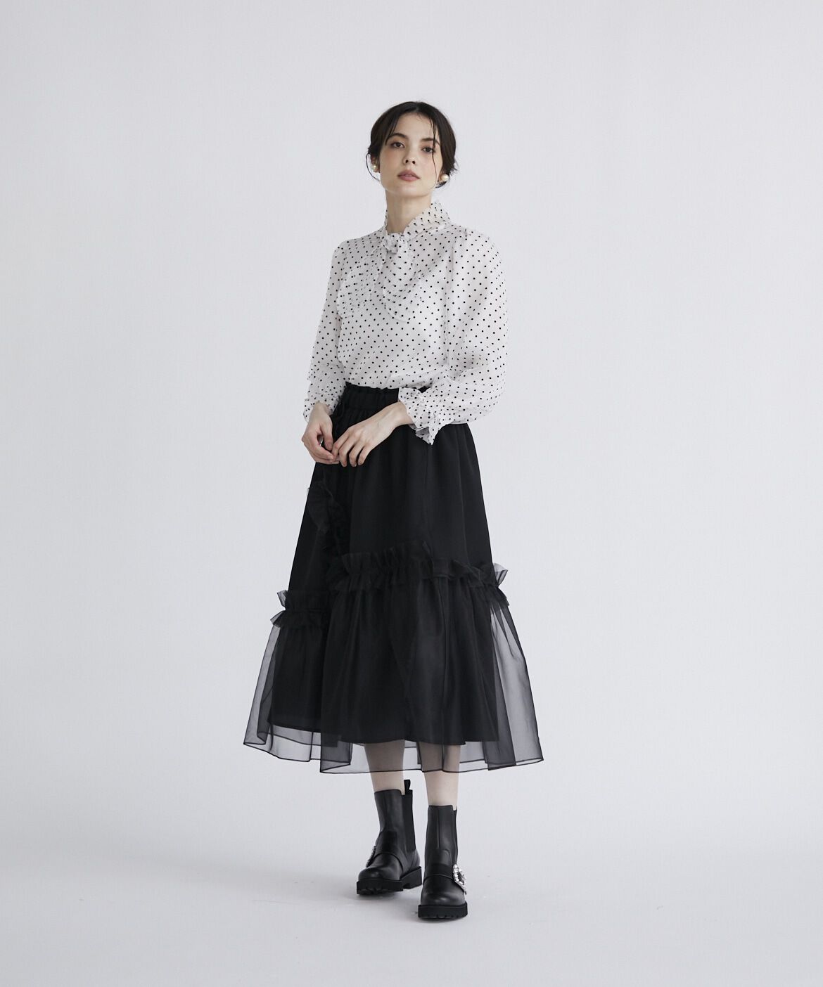 Maglie le cassetto「ドットフロッキーボウタイブラウス」|シャツ・ブラウス|