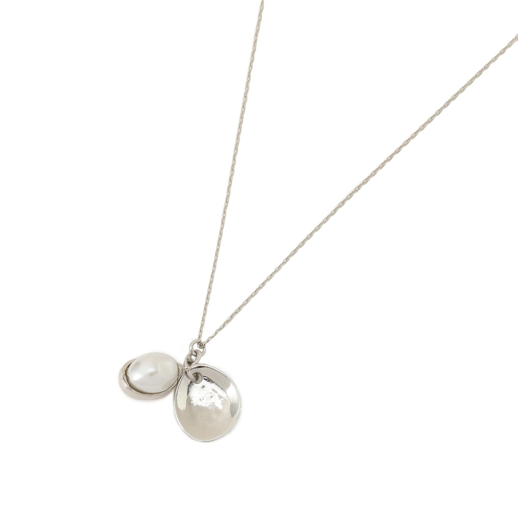 Reflect「【夏SALE／チェーン長さ調節可】パール調＋プレートパーツネックレス」|ネックレス|