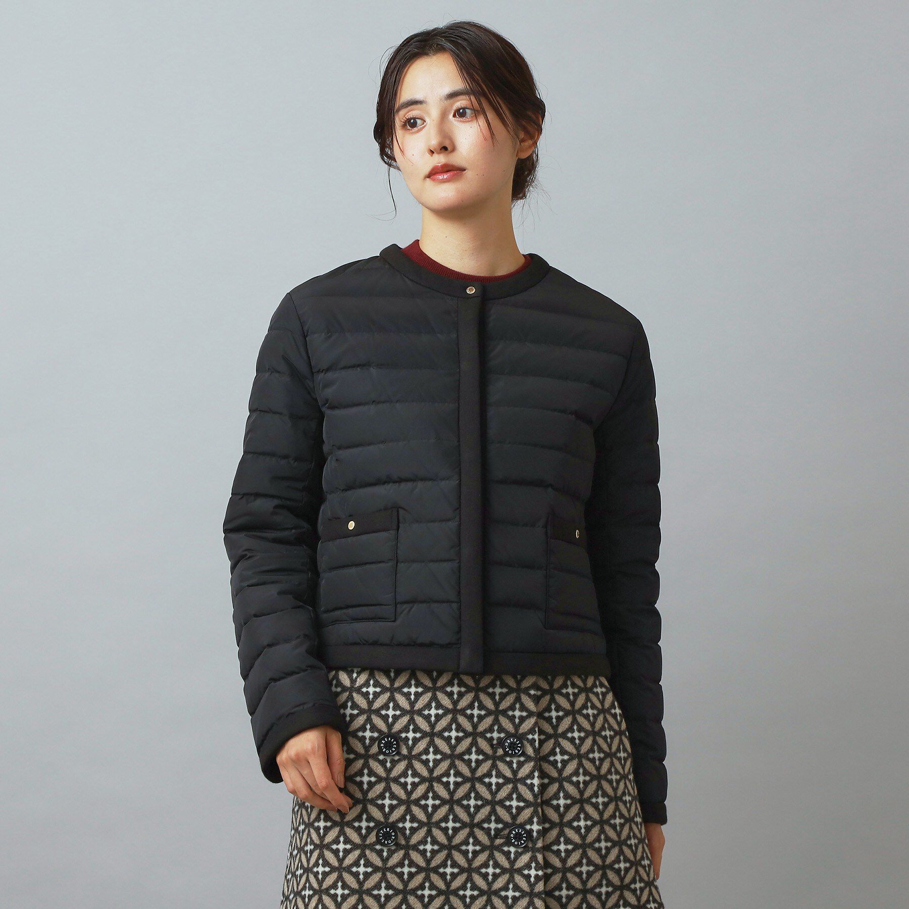 2023AW ドレステリア　ノーカラーライトダウンジャケット　34 黒 2023AW ドレステリアノーカラーライトダウンジャケット34 黒