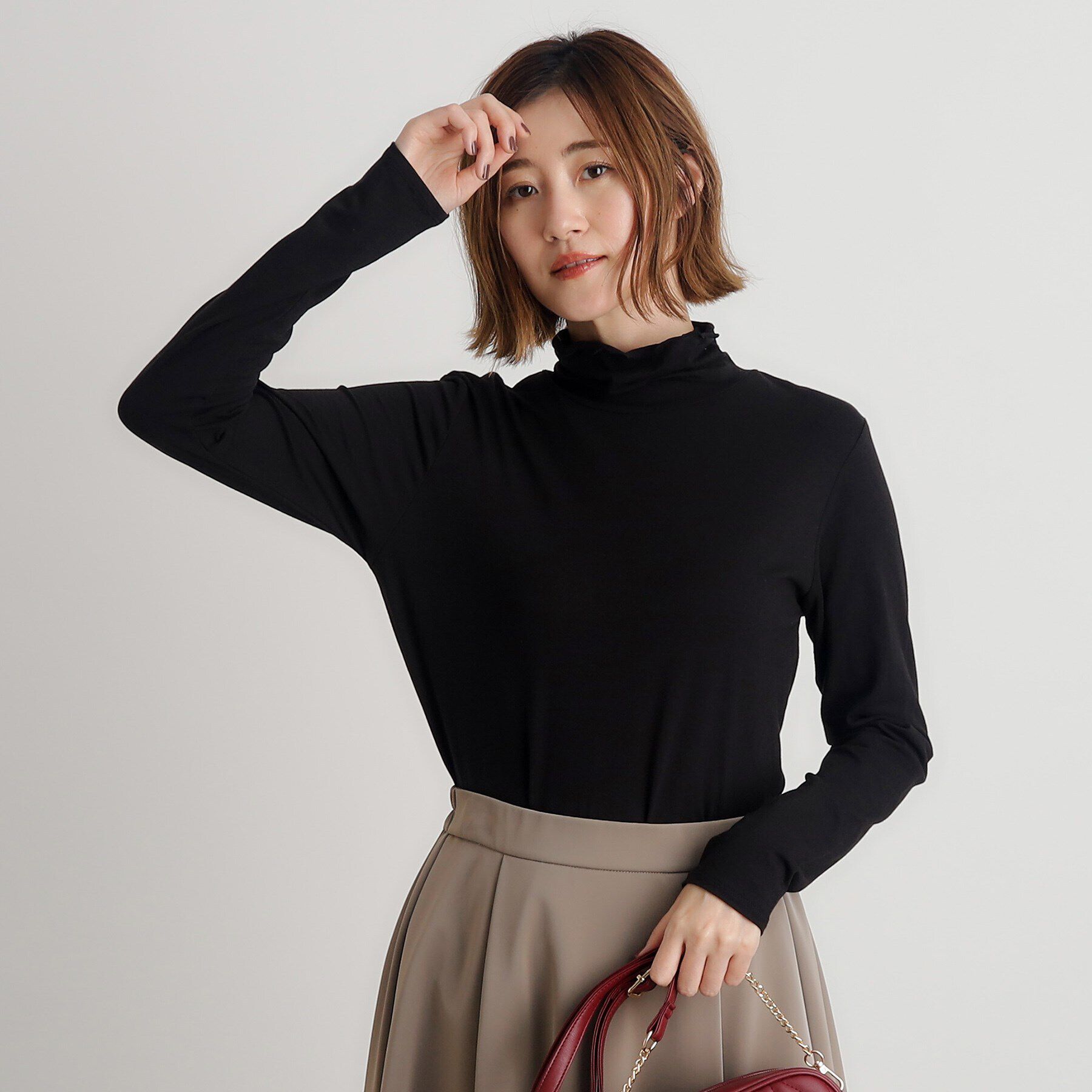 grove「【吸湿発熱MW】メロータートルネックプルオーバー」|Tシャツ・カットソー|ブラック(019)