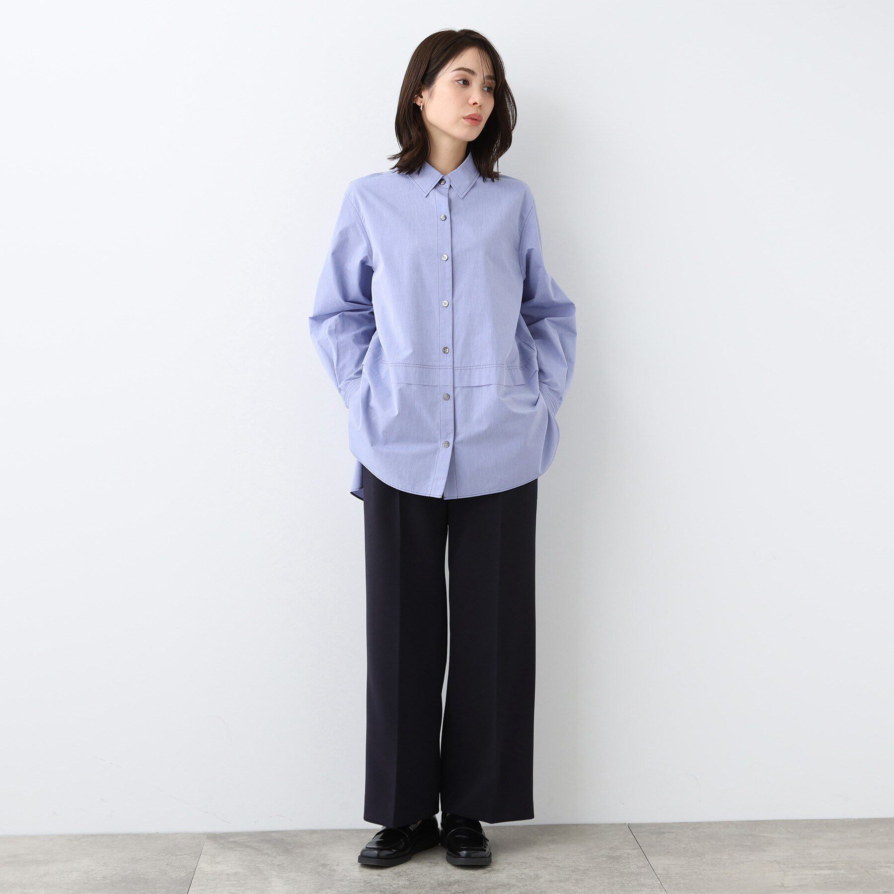 INDIVI「【日本製／インポート素材】重ね着風オーバーサイズブラウス」|シャツ・ブラウス|