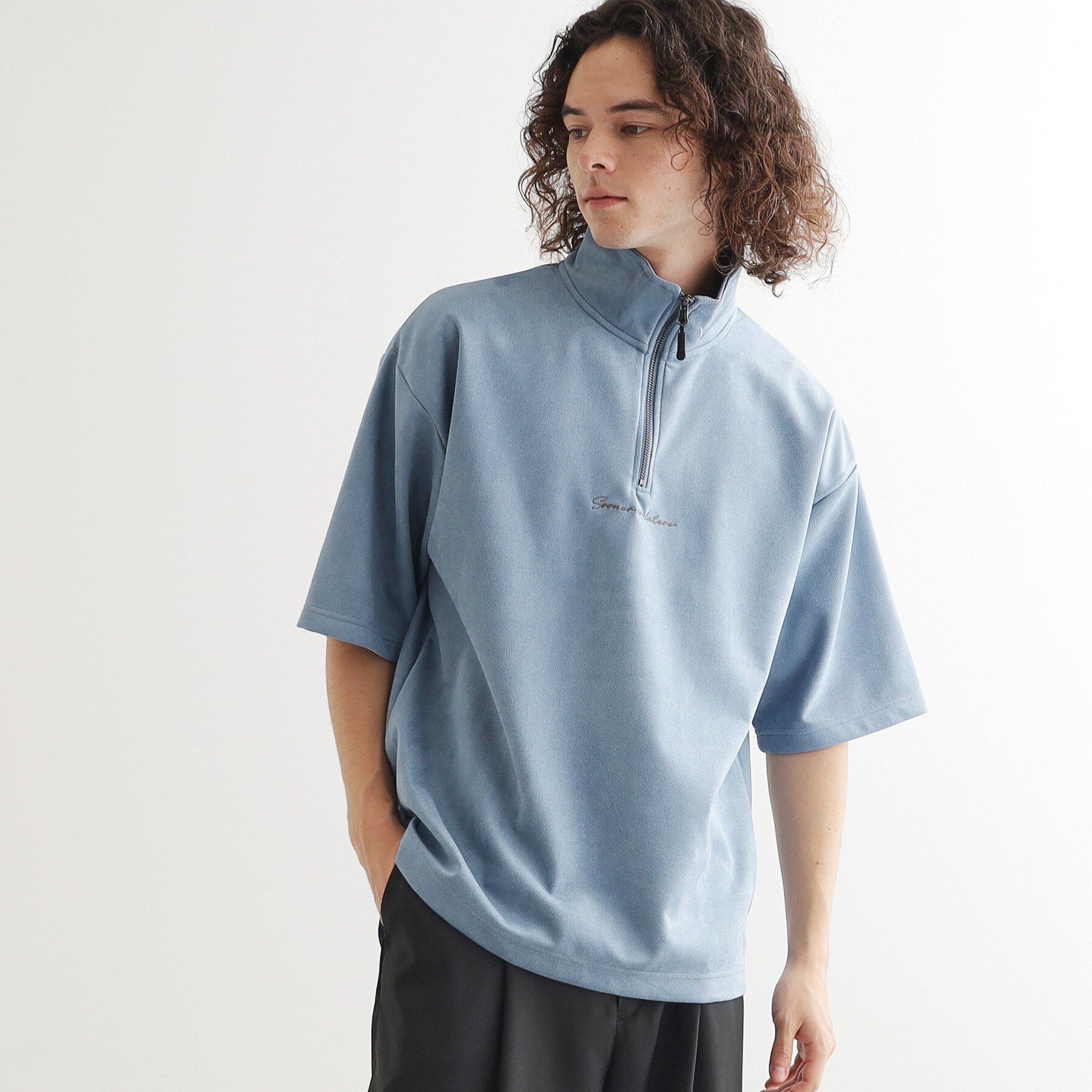 tk.TAKEO KIKUCHI「ポンチスエードハーフジップカットソー」|Tシャツ・カットソー|サックスブルー(09