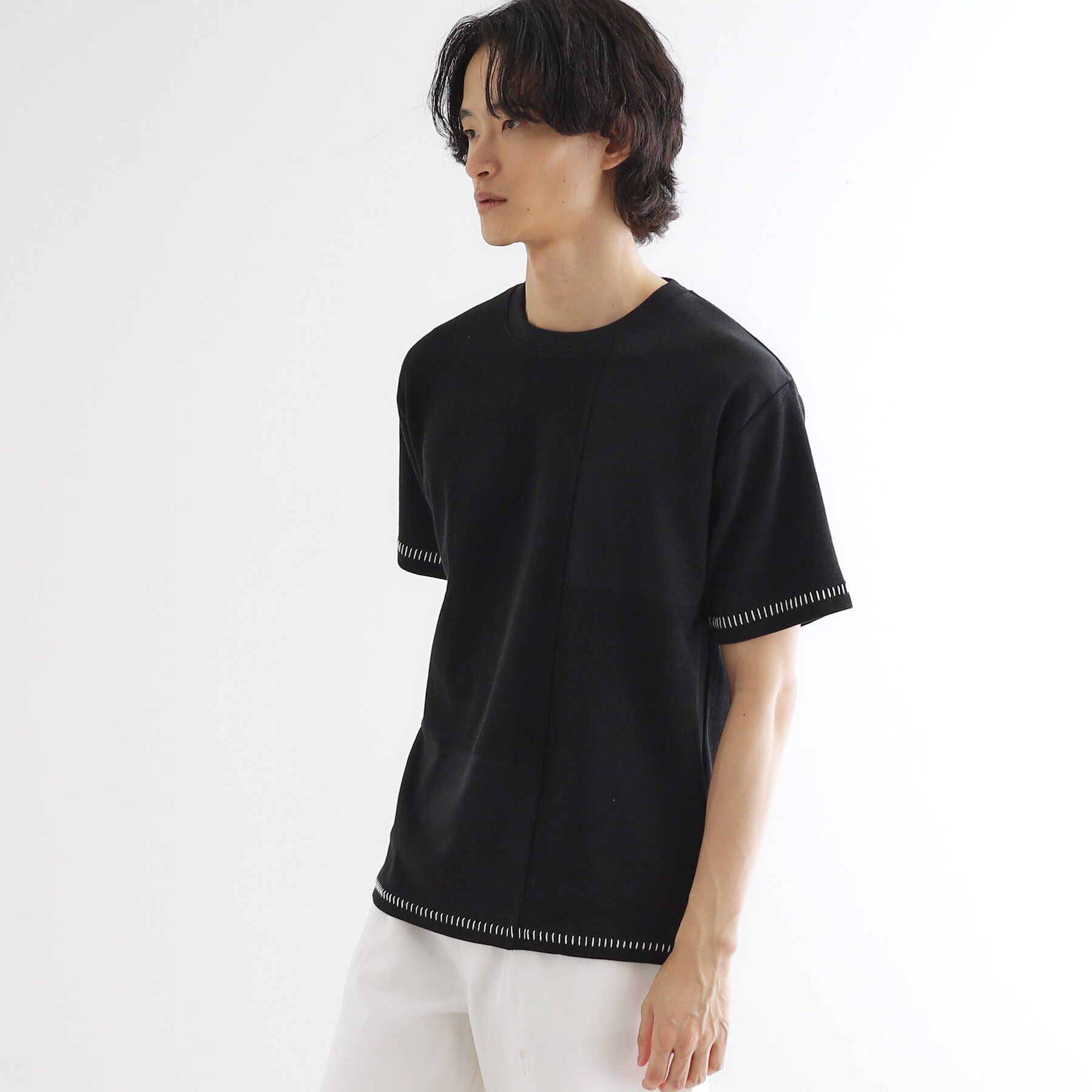 tk.TAKEO KIKUCHI「ブラインドステッチ切替カットソー」|Tシャツ・カットソー|ブラック(019)