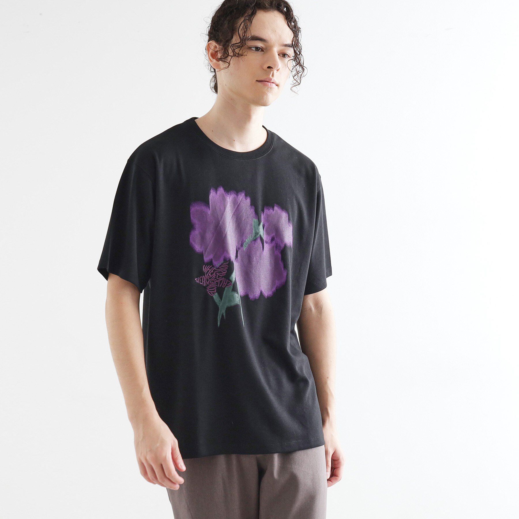 tk.TAKEO KIKUCHI「ボカシフラワーTシャツ」|Tシャツ・カットソー|ブラック(019)