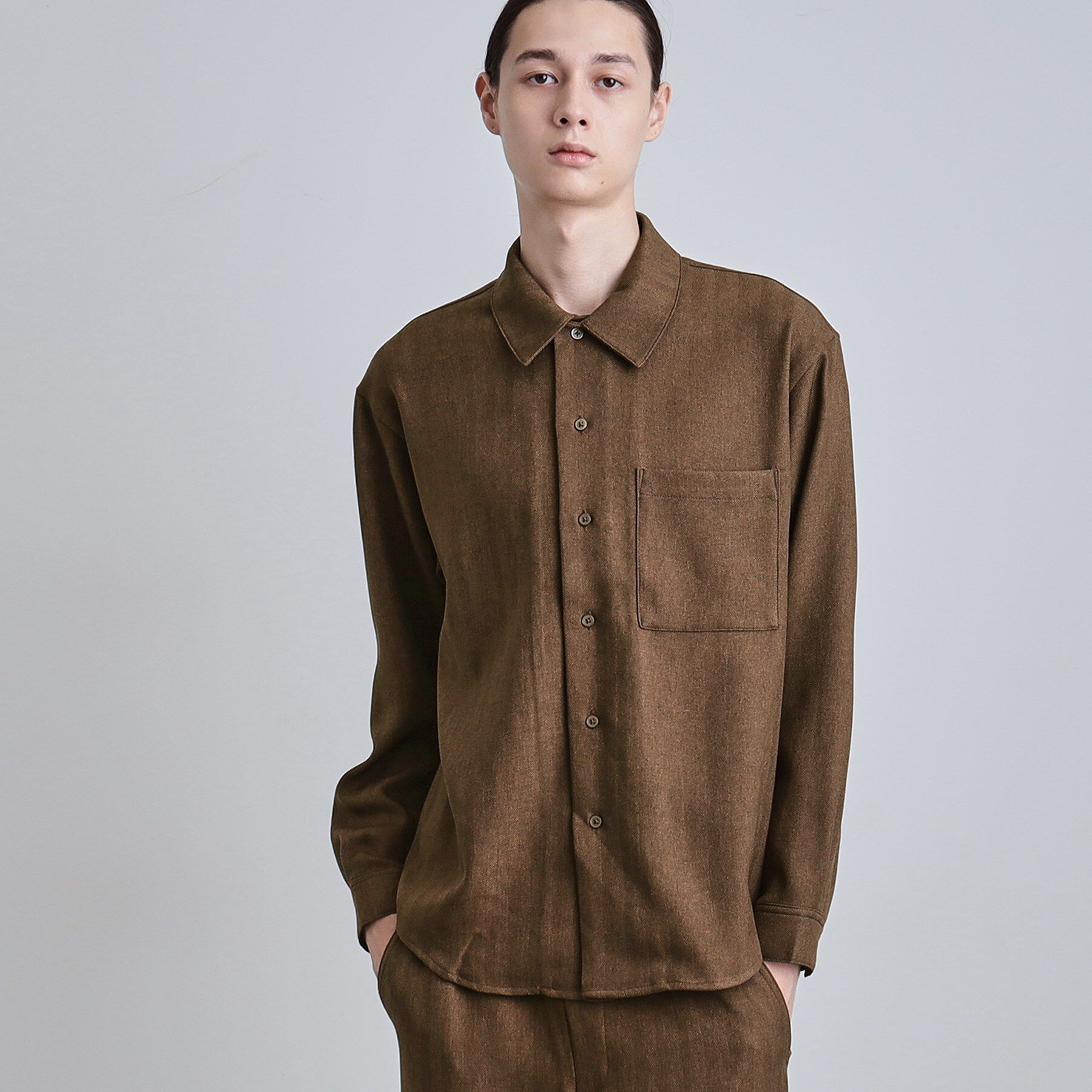 tk.TAKEO KIKUCHI「ウール調へリンボンシャツ」|シャツ・ブラウス|ブラウン(044)