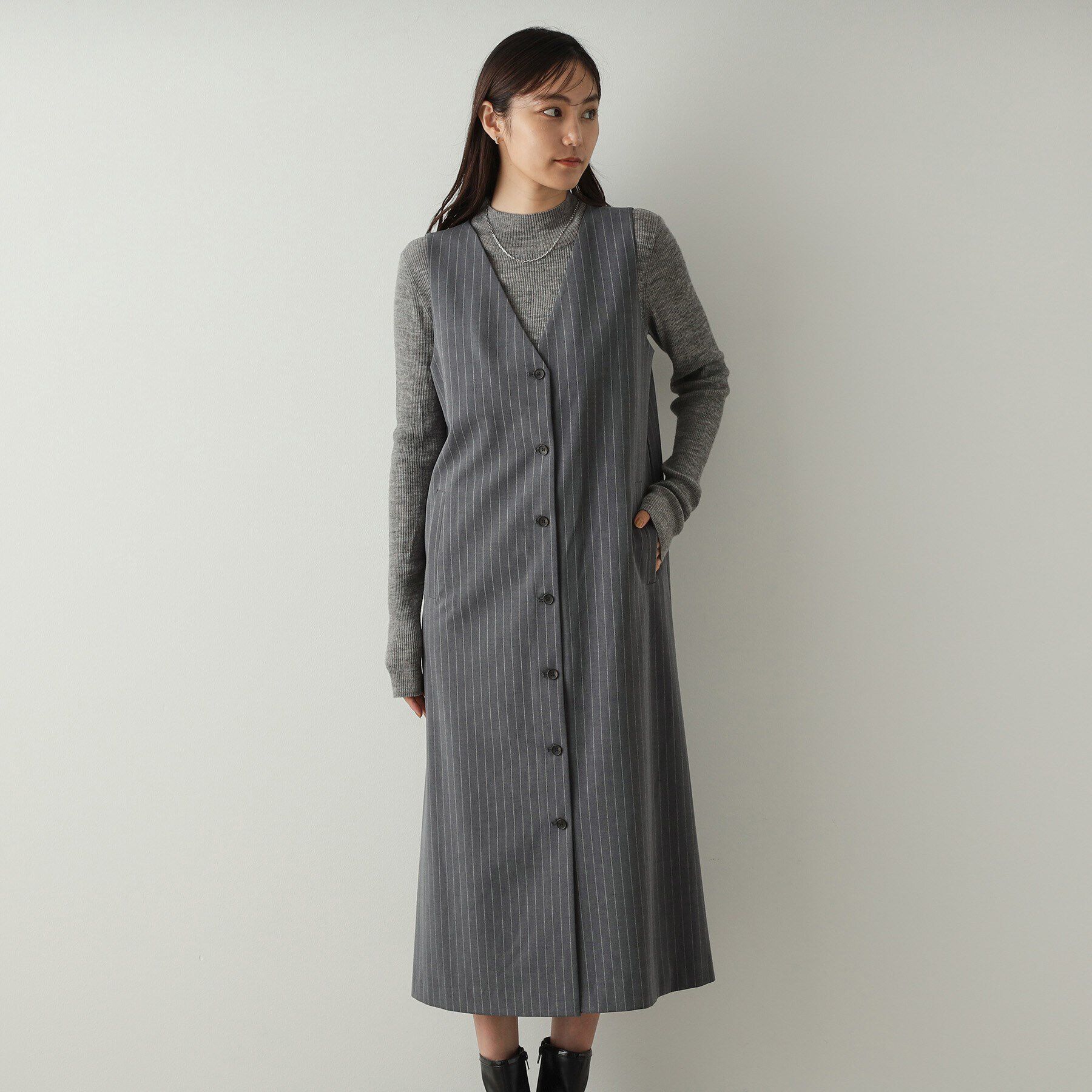 OPAQUE.CLIP「2WAY Vネックジャンパースカート【洗える】」|ワンピース|