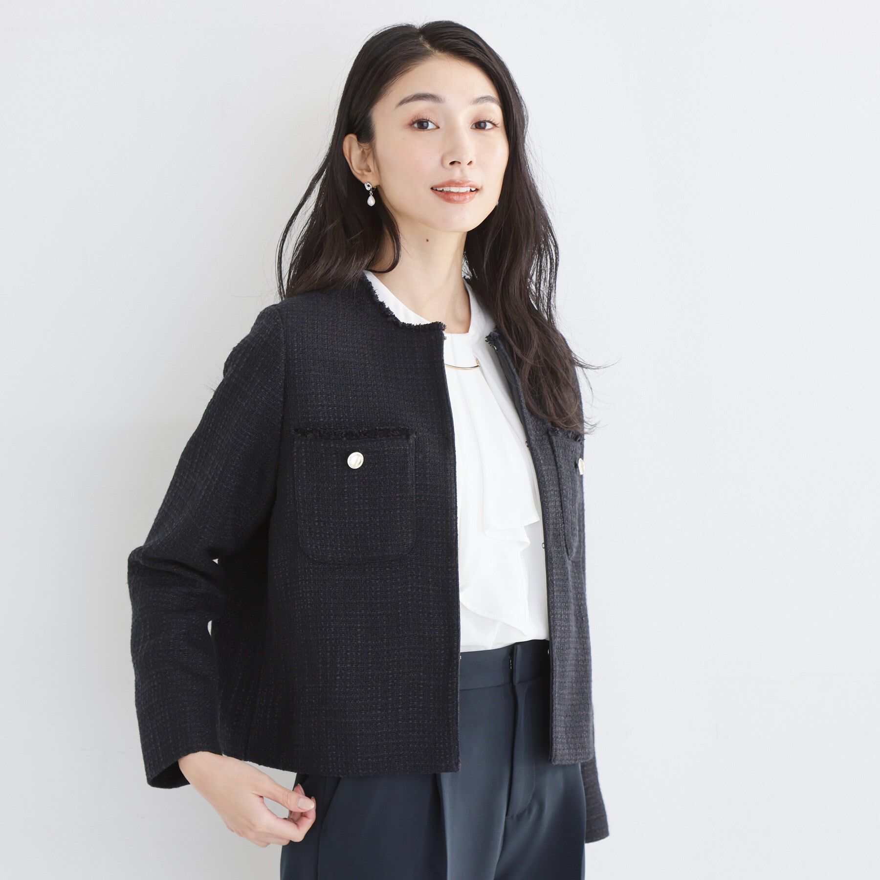 THE SHOP TK「【通勤・セレモニー】ツイードノーカラージャケット」|ノーカラージャケット|