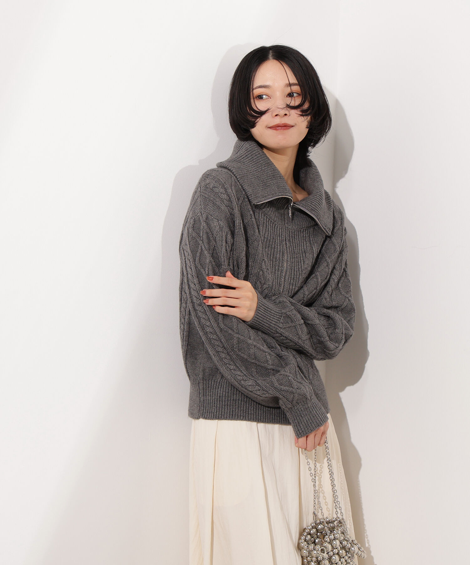  「ハーフジップケーブルニット」|ニット・セーター|