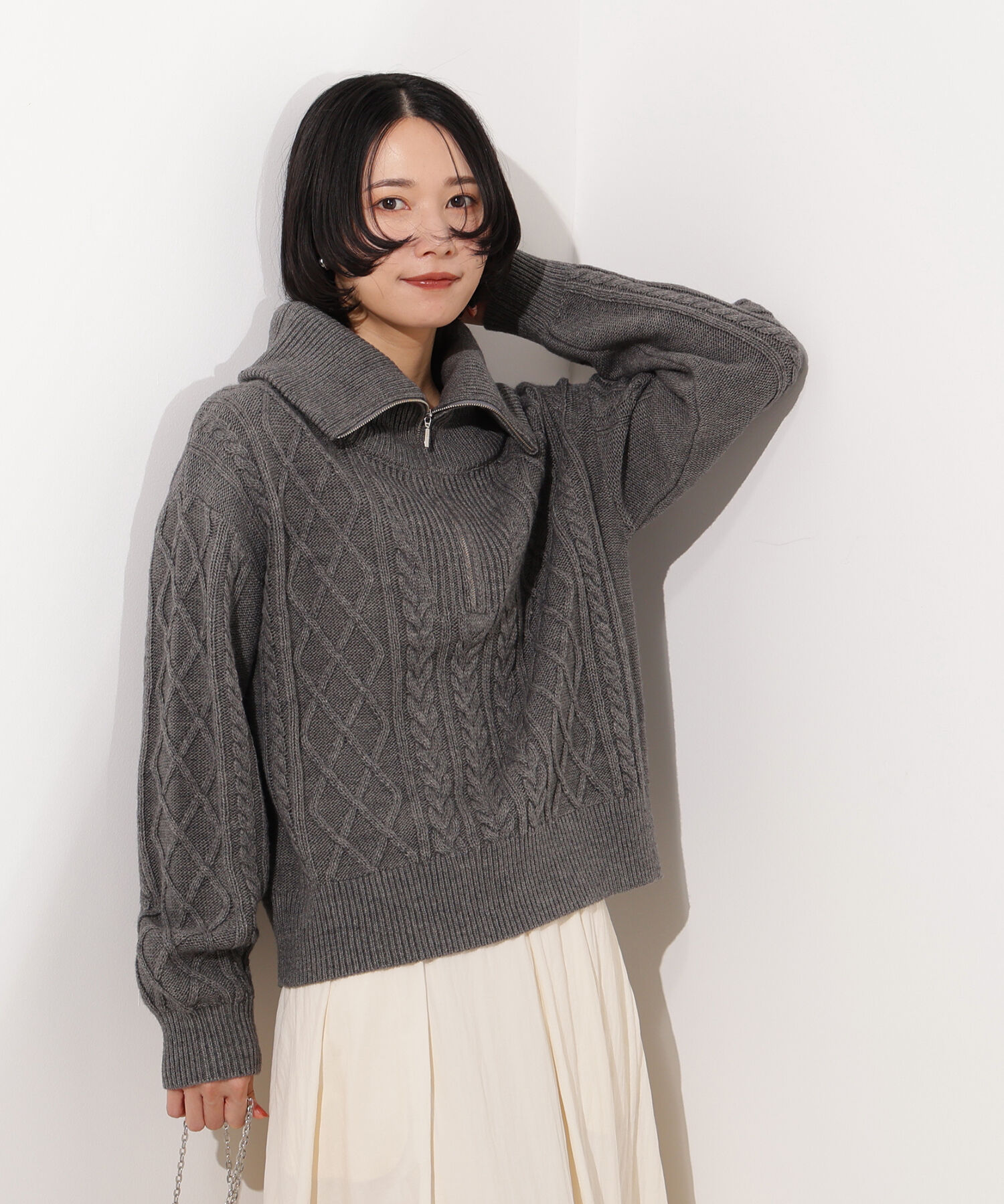  「ハーフジップケーブルニット」|ニット・セーター|