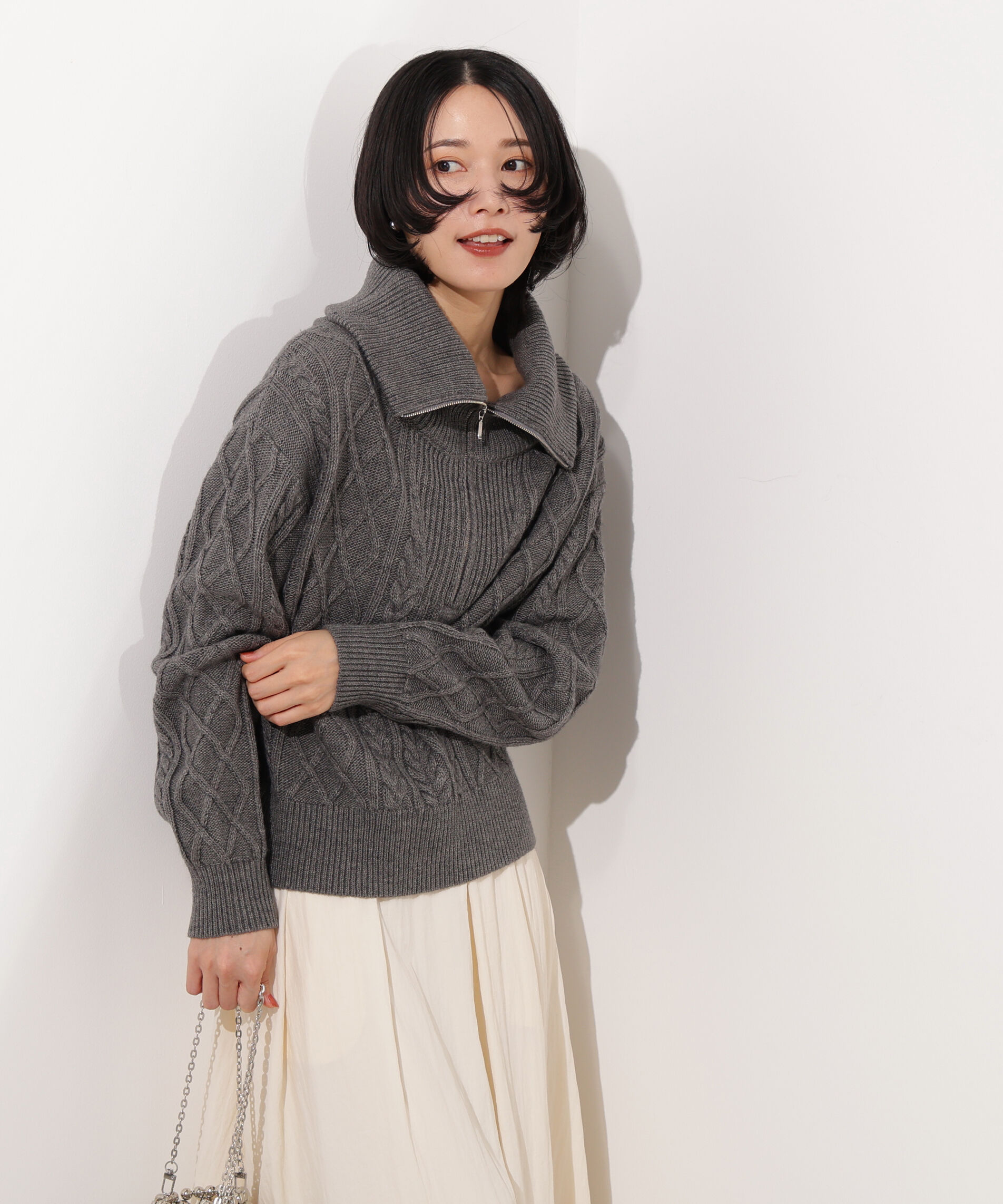  「ハーフジップケーブルニット」|ニット・セーター|