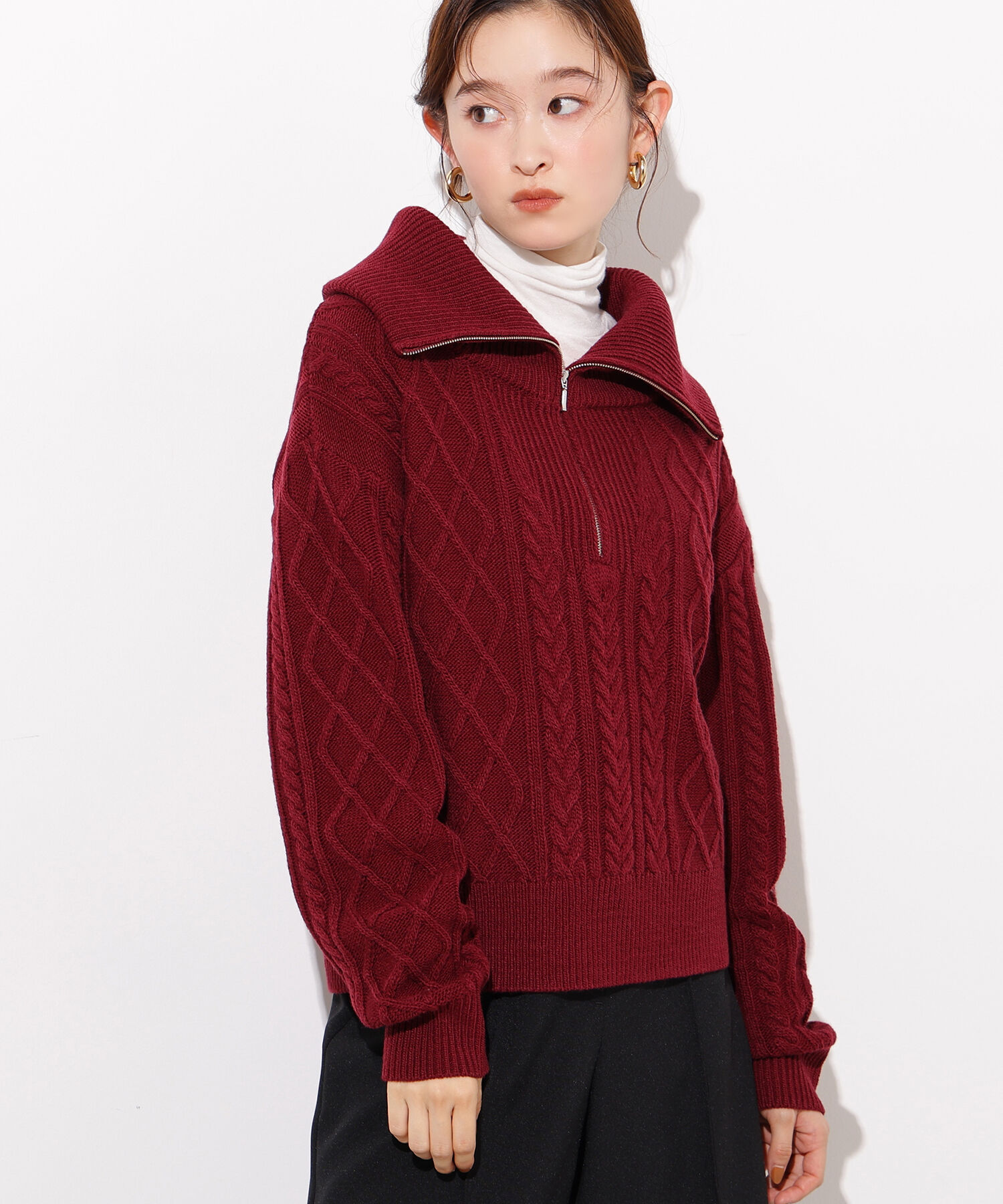  「ハーフジップケーブルニット」|ニット・セーター|