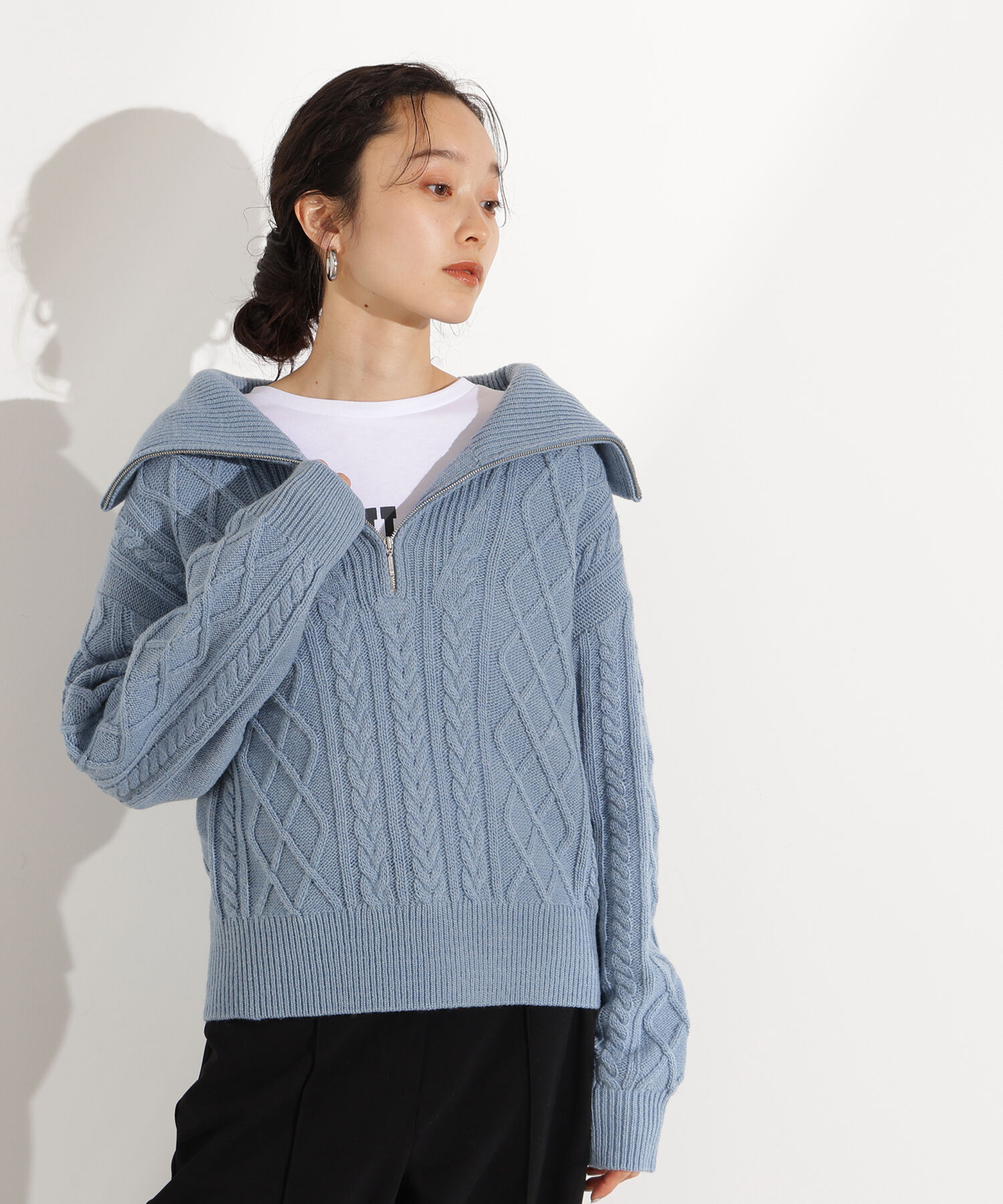 「ハーフジップケーブルニット」|ニット・セーター|
