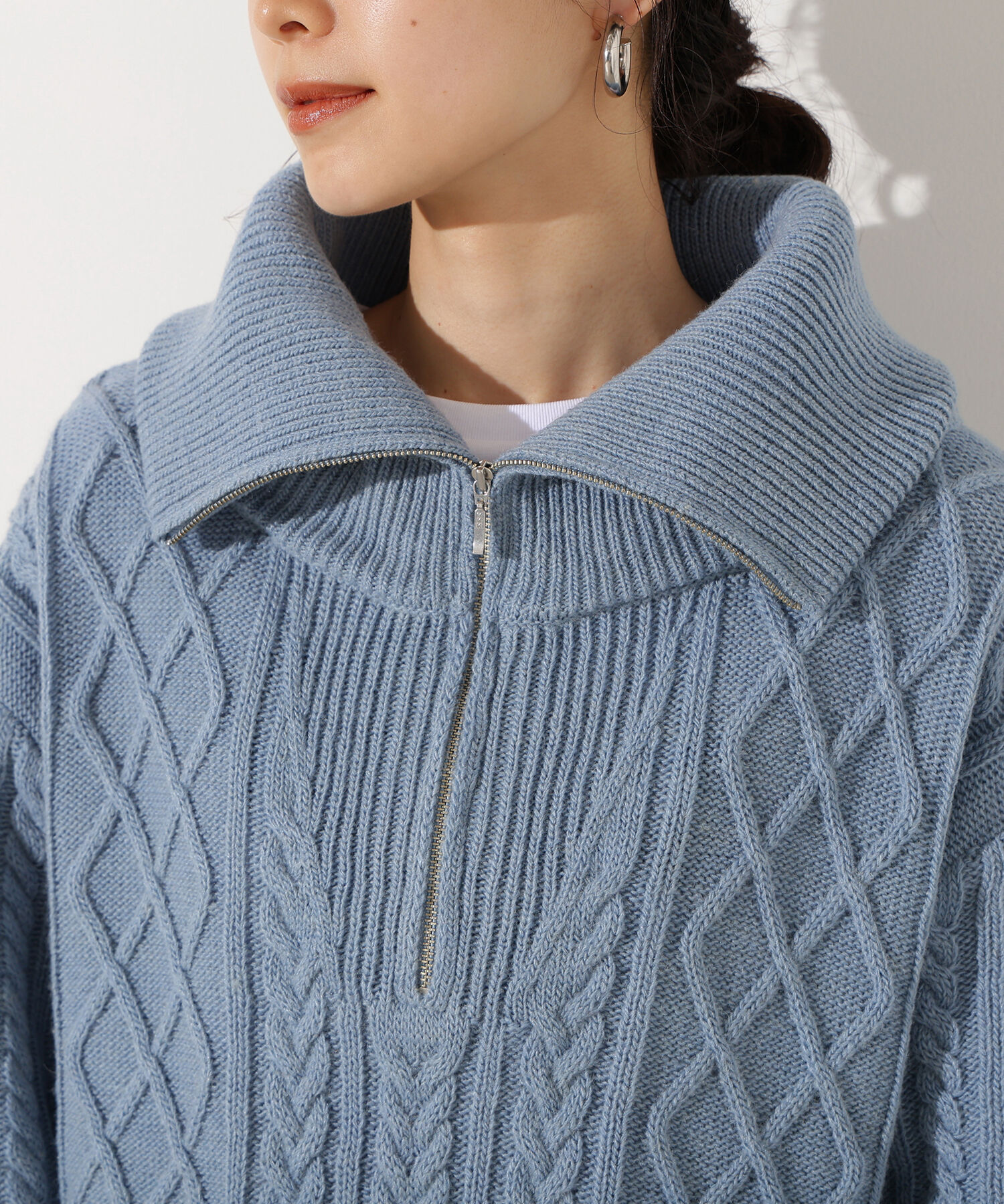  「ハーフジップケーブルニット」|ニット・セーター|
