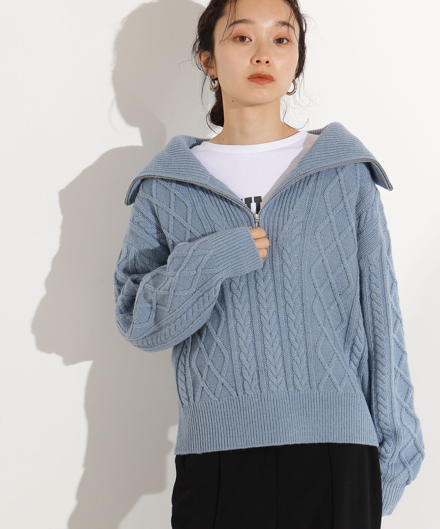  「ハーフジップケーブルニット」|ニット・セーター|