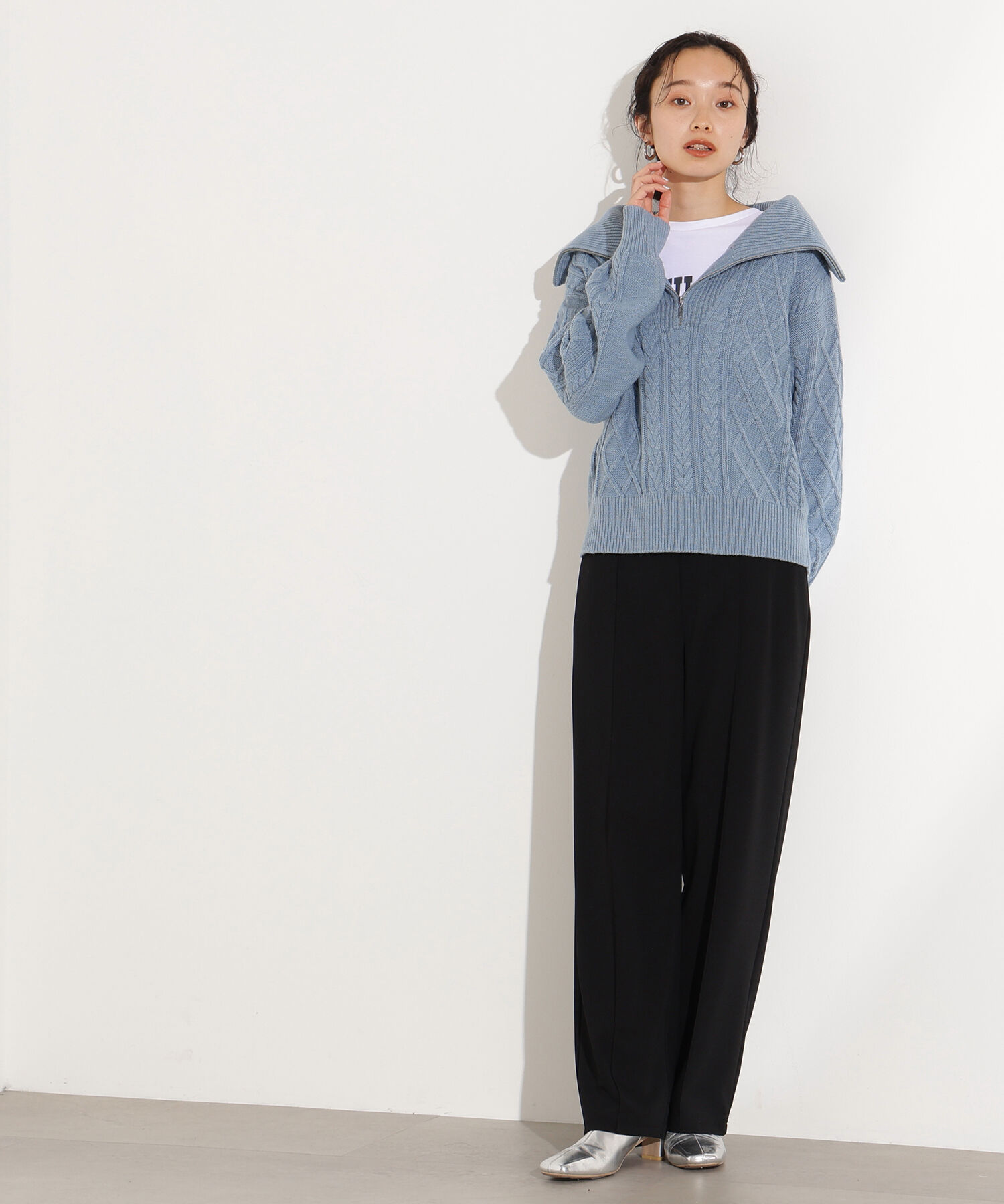  「ハーフジップケーブルニット」|ニット・セーター|