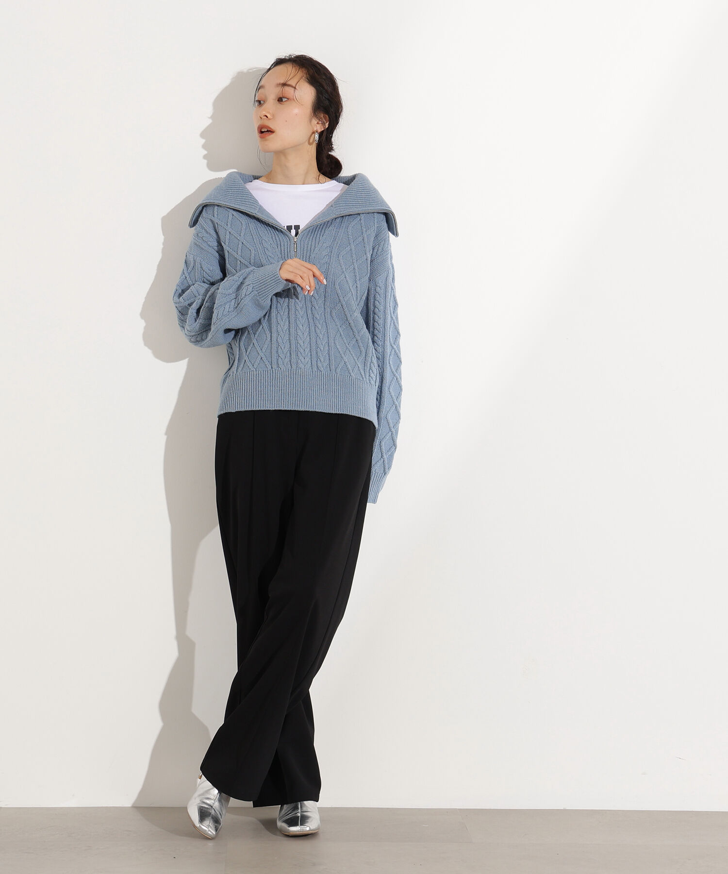  「ハーフジップケーブルニット」|ニット・セーター|