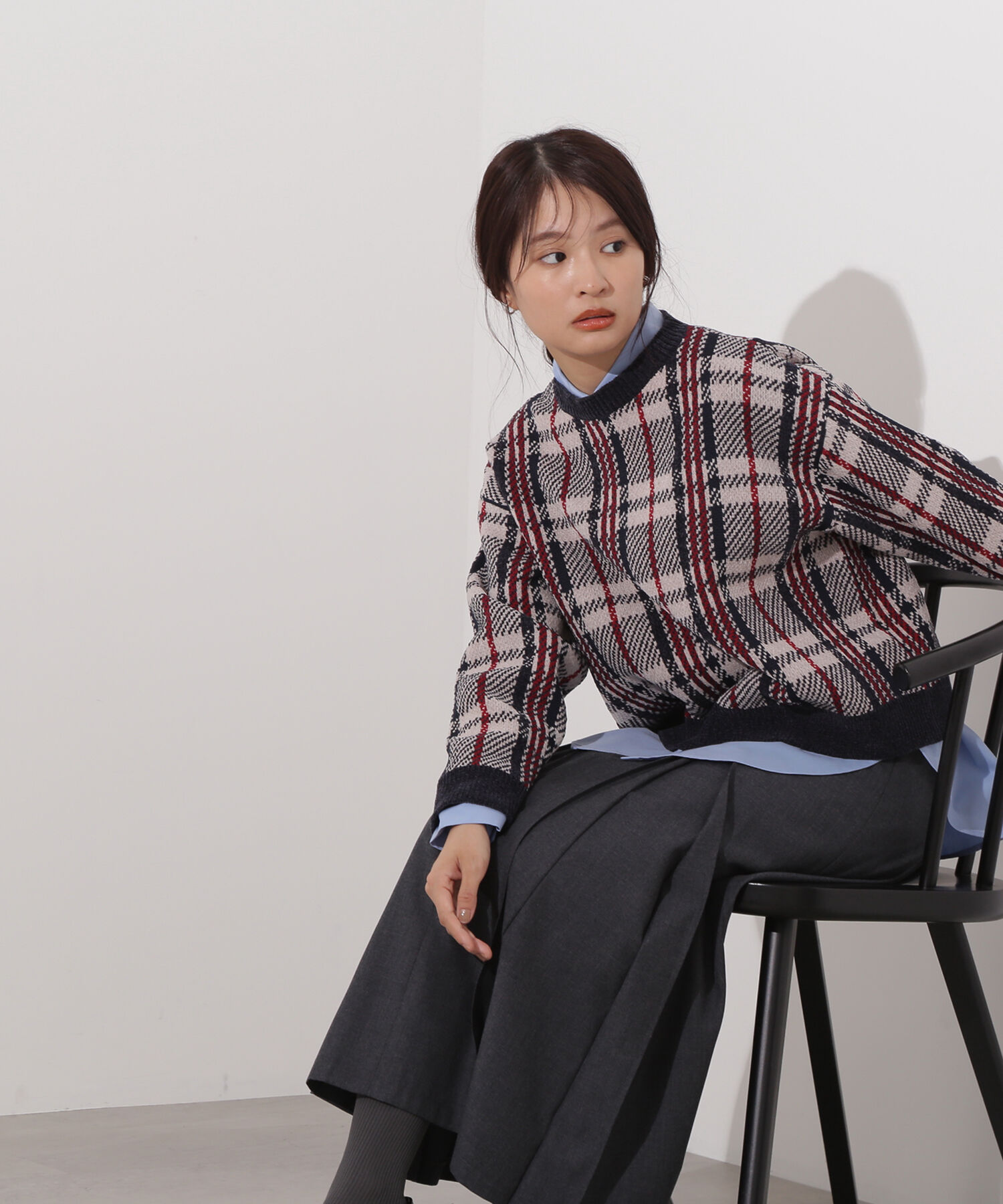  「モールチェックニット」|ニット・セーター|ネイビー系2