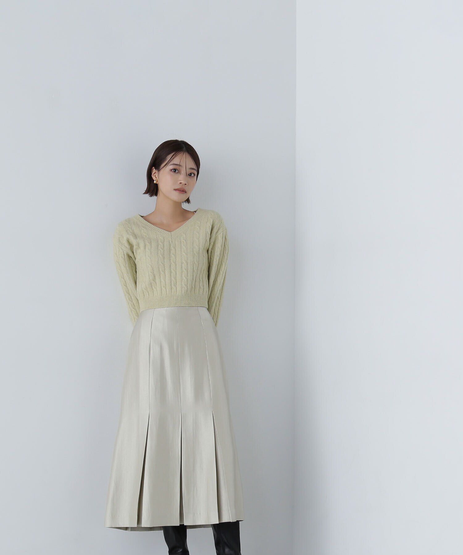  「＜グロッシーツイルシリーズ＞ボックスタックフレアスカート」|スカート|