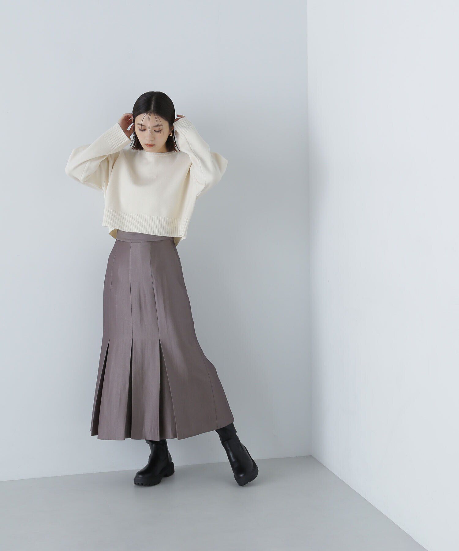  「＜グロッシーツイルシリーズ＞ボックスタックフレアスカート」|スカート|
