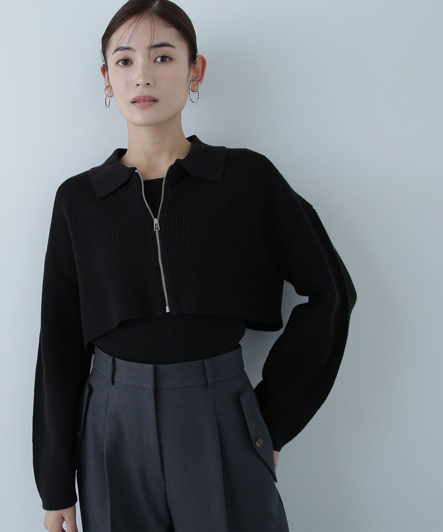  「ポロジップカーデセット」|ニット・セーター|クロ