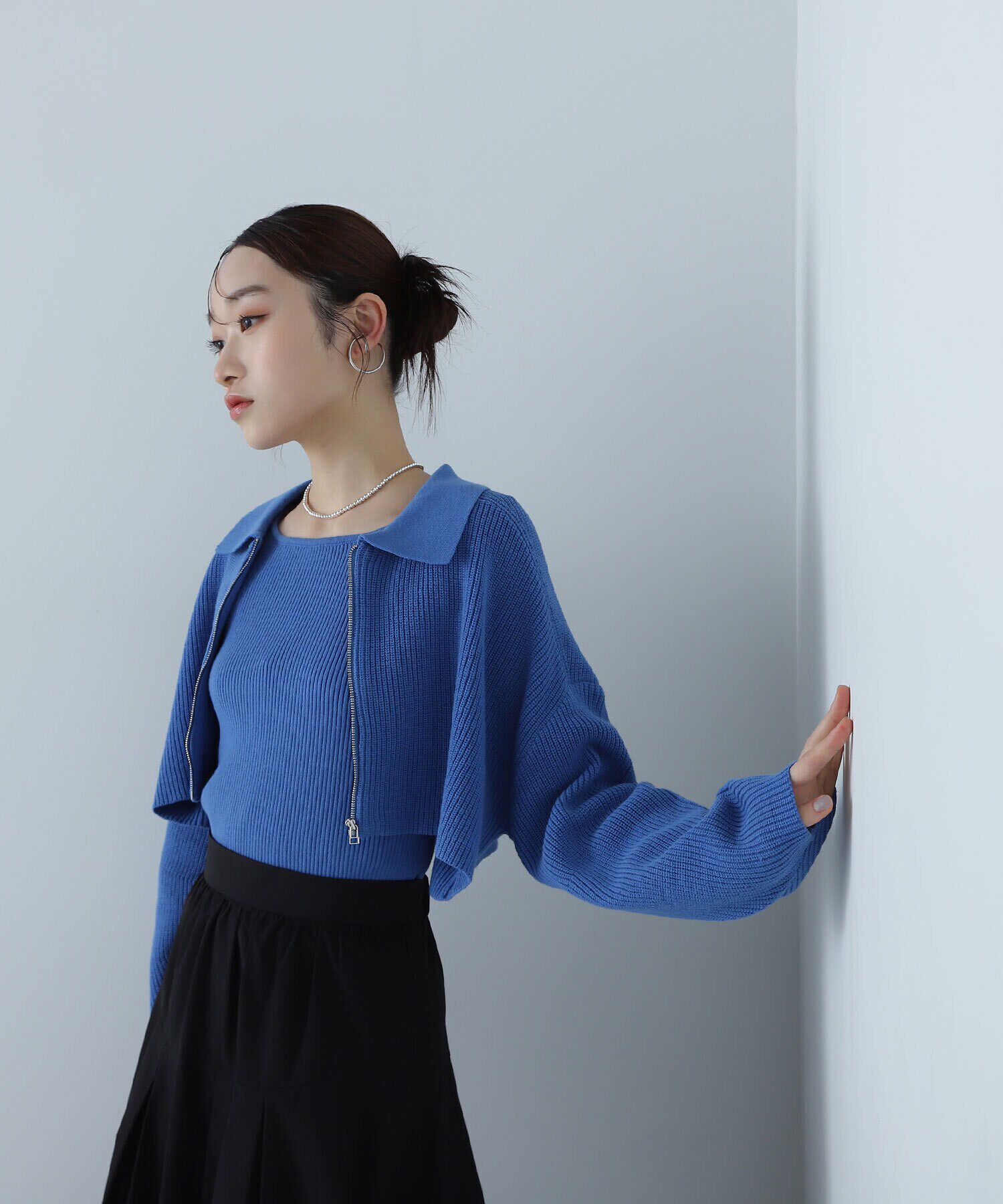  「ポロジップカーデセット」|ニット・セーター|ブルー