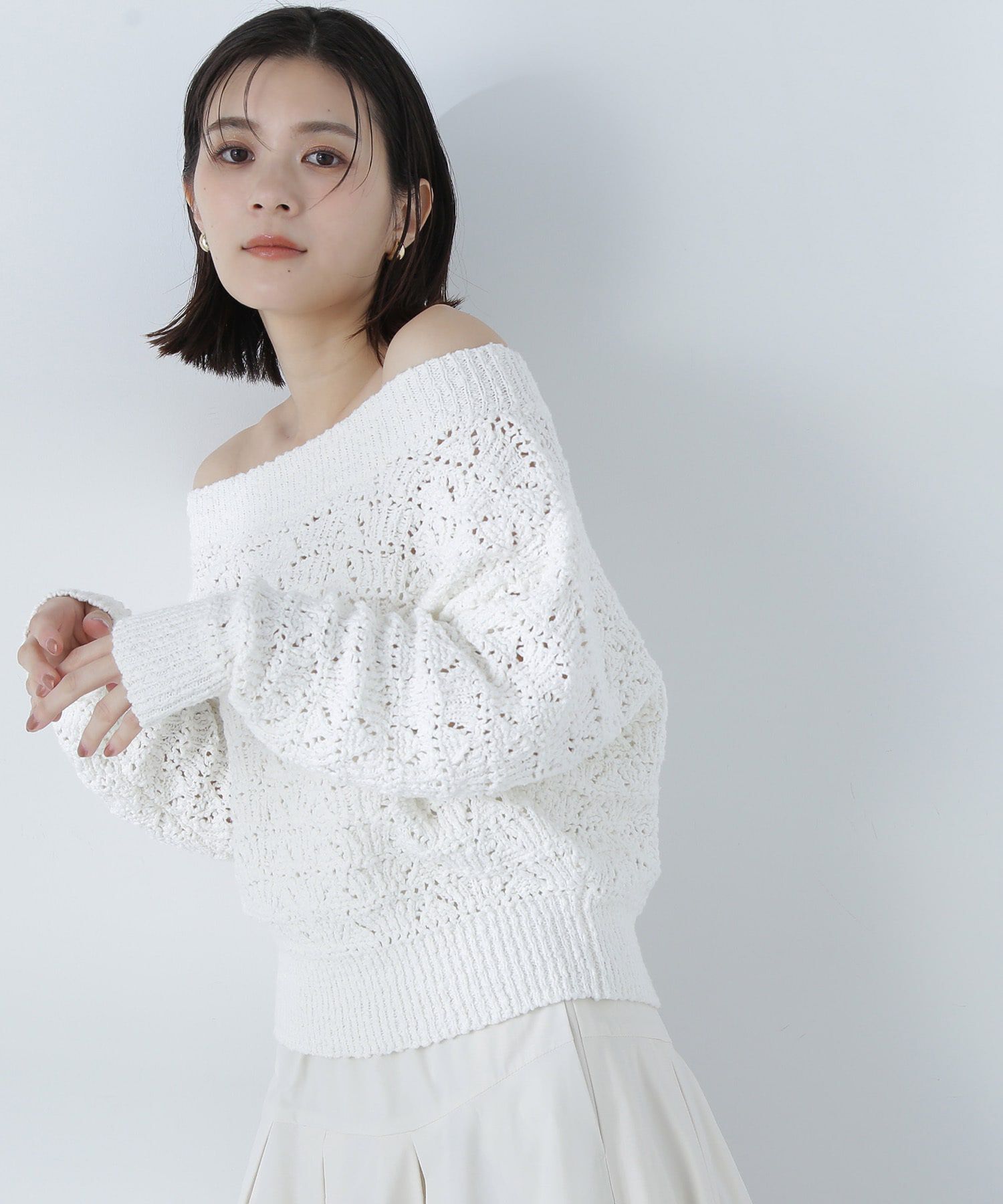  「ボートネッククロシェニット」|ニット・セーター|