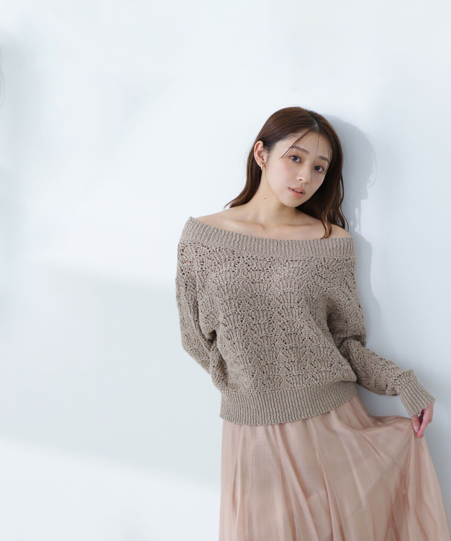  「ボートネッククロシェニット」|ニット・セーター|ベージュ